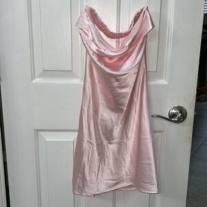 Baby pink silk open back dress